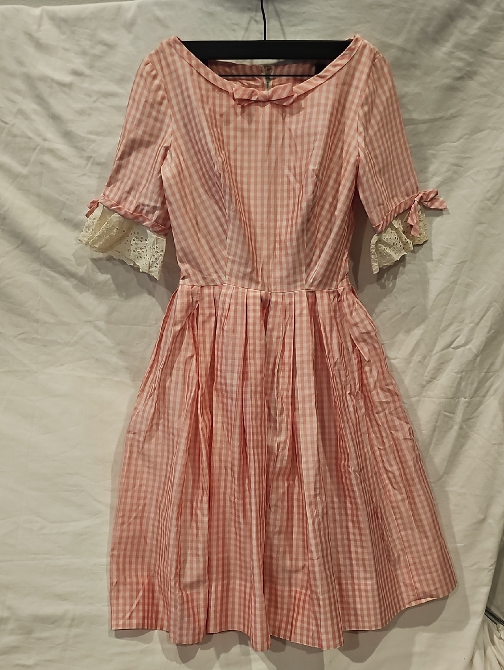 Vintage Pink Gingham Flare Midi dress